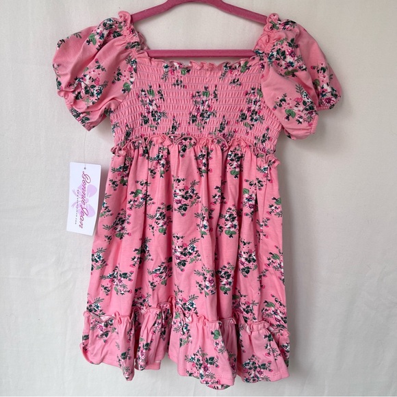 NWT! Bonnie Jean Little Girls Pink Smocked Peasant Floral Dress, Size 3T - Picture 3 of 5